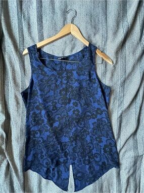 Express Navy Blue Floral Lace-Print Sleeveless Tank